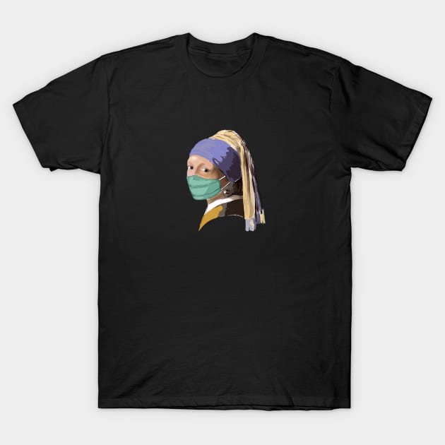 girl with pearl earring and facemask - vermeer style illustration T-Shirt by PrincessbettyDesign